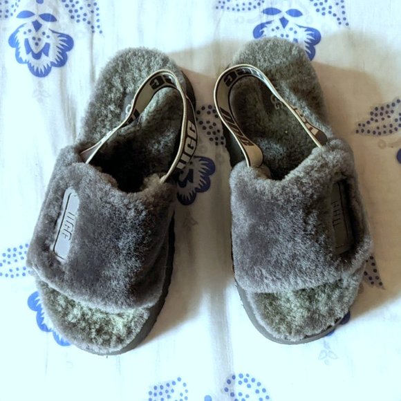 UGG Fluff Yeah Sheepskin Platform Slides Limited Edition Charcoal Size US 6 - Picture 2 of 9